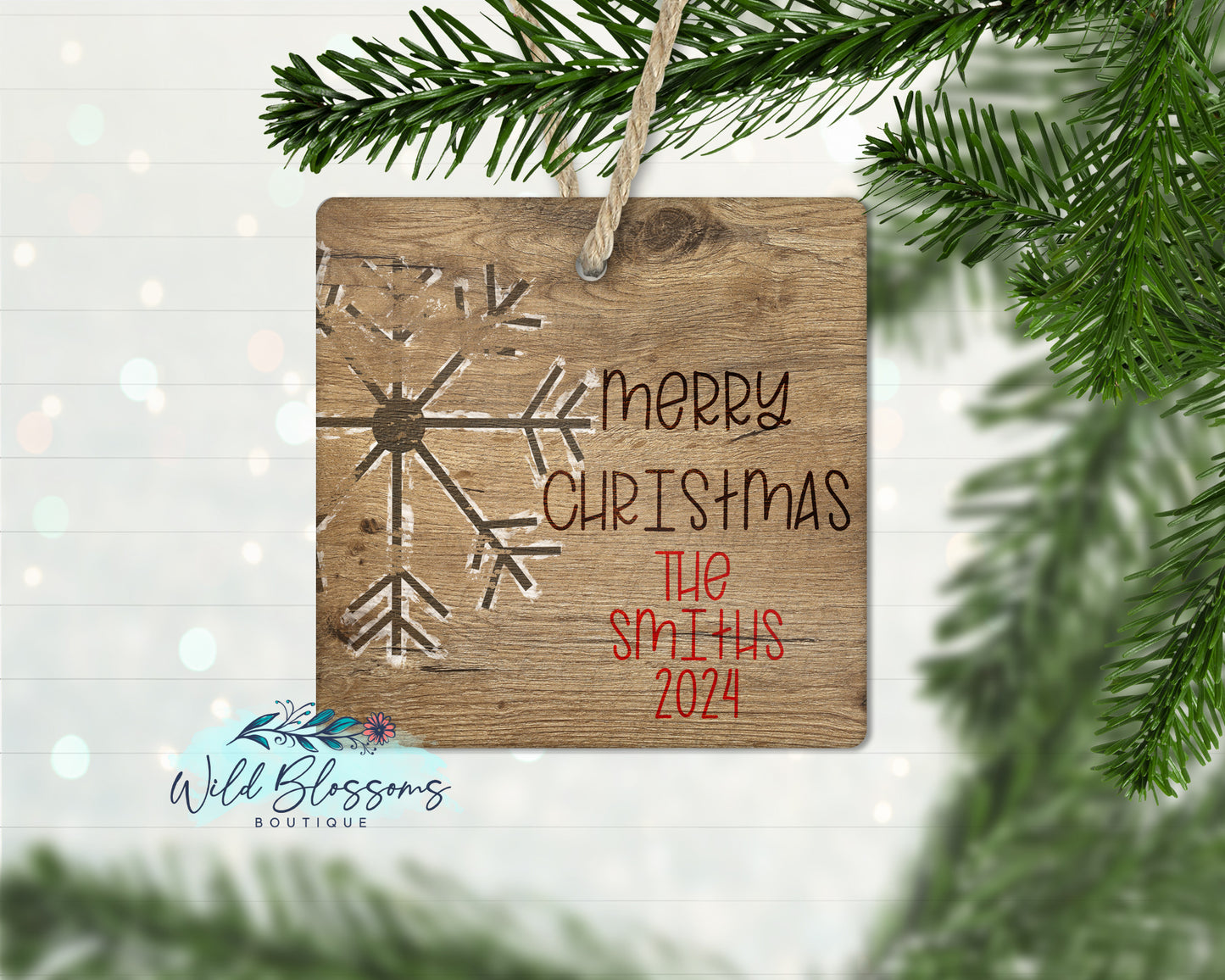 Wooden Christmas Character Personalized Square Ornament