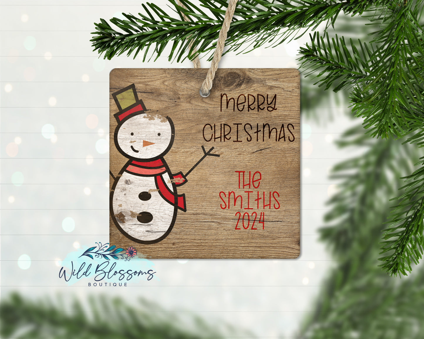 Wooden Christmas Character Personalized Square Ornament
