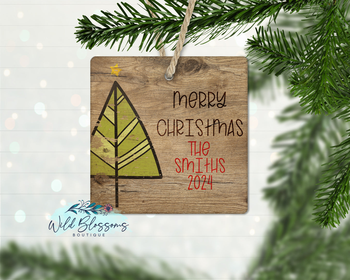 Wooden Christmas Character Personalized Square Ornament