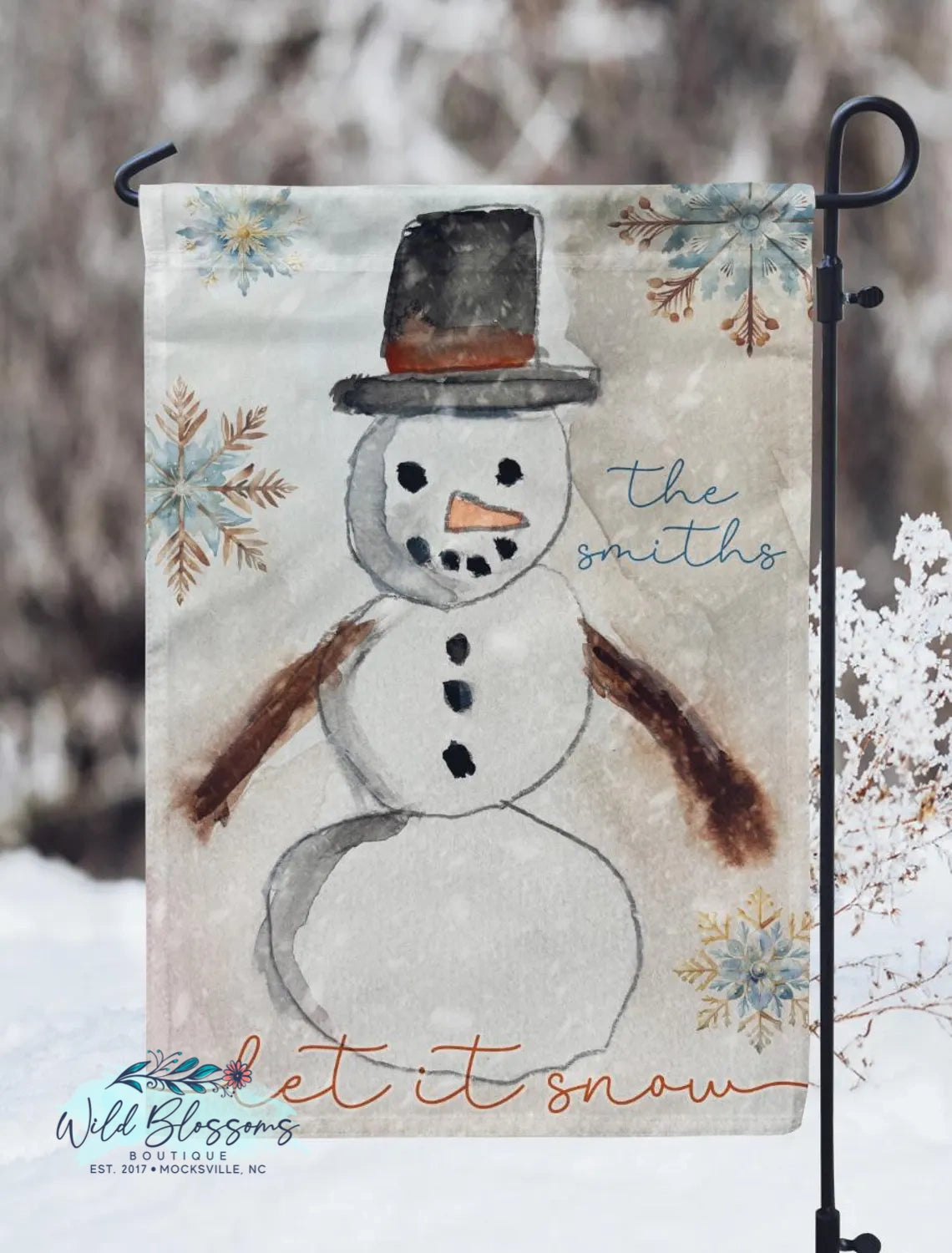 Watercolor Winter Let It Snow Snowman Personalized Garden Flag