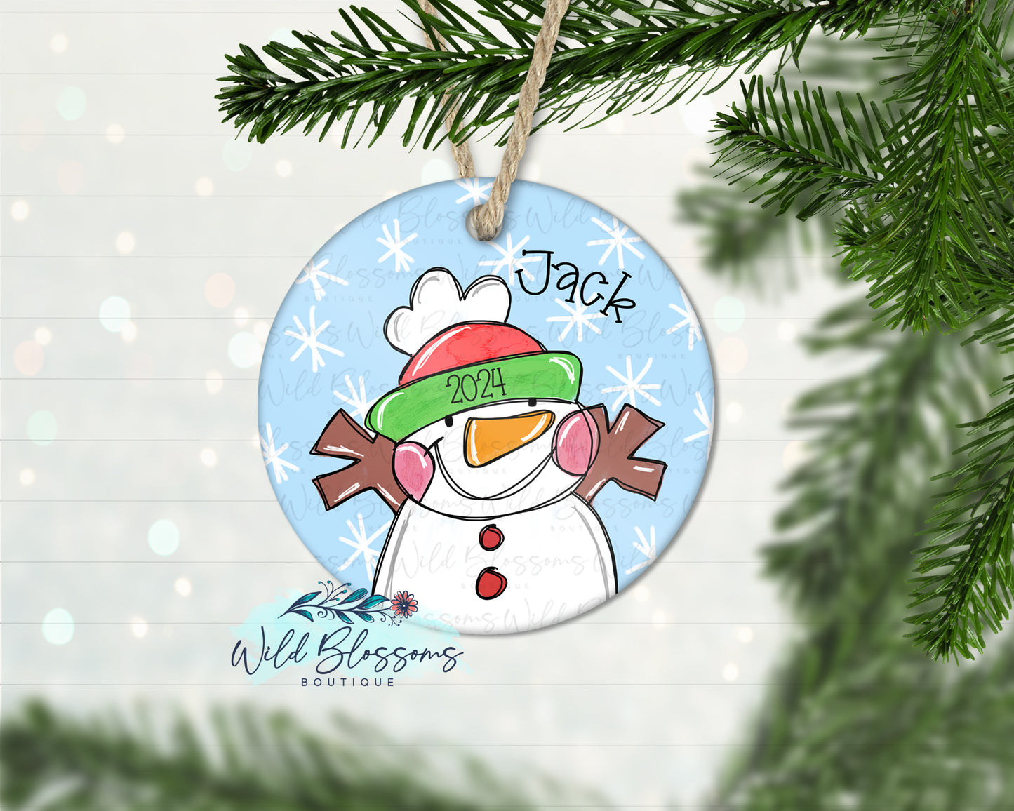 Boy Whimsical Snowman Personalized Ornament