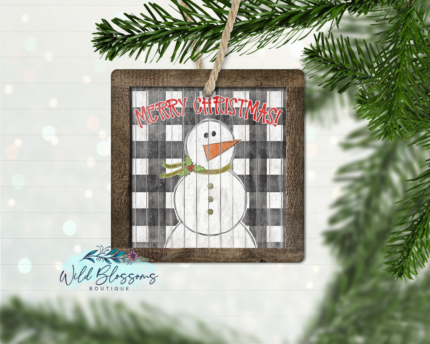 Wooden Painted Snowman Personalized Square Door Hanger | Rustic Christmas Farmhouse Decor