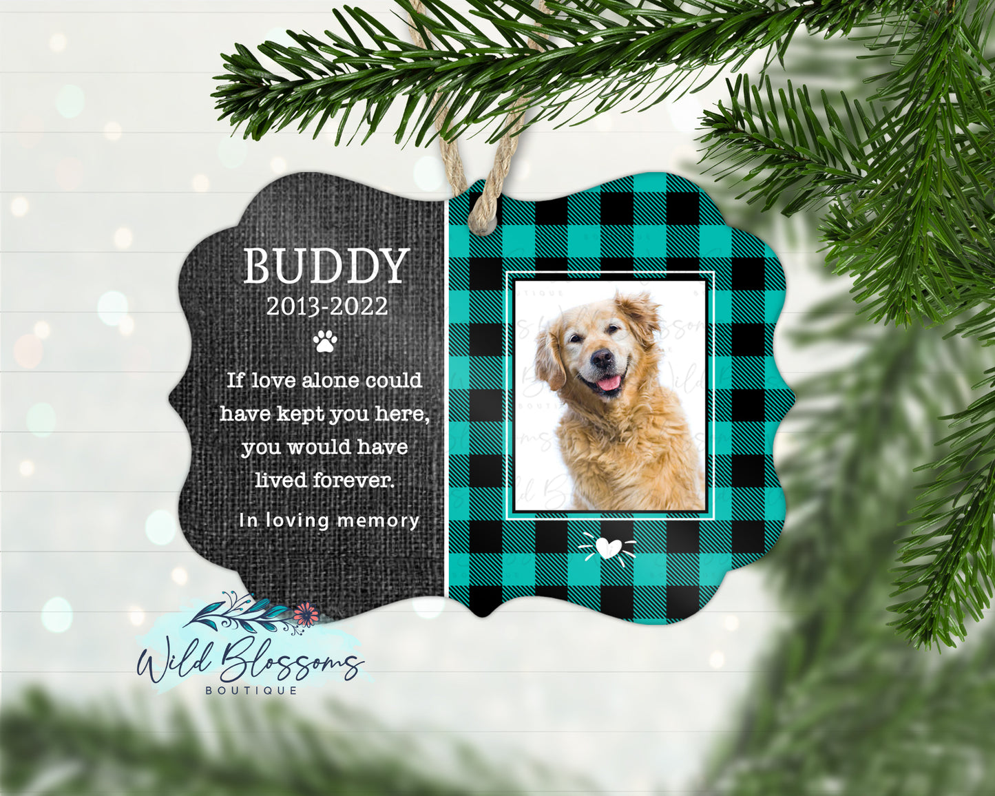 Buffalo Plaid Pet Memorial Photo Ornament