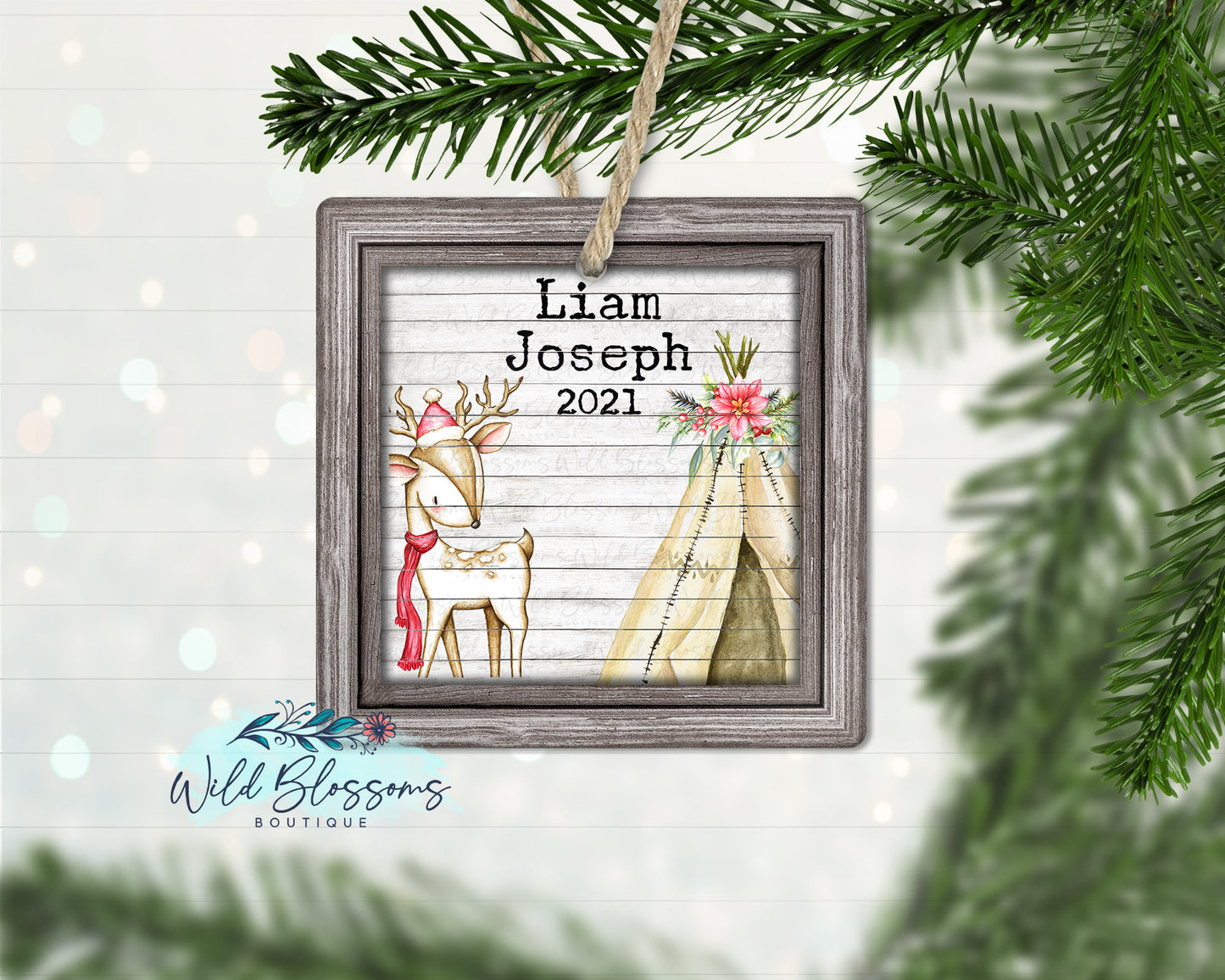 Rustic Personalized Baby Boy Deer Ornament