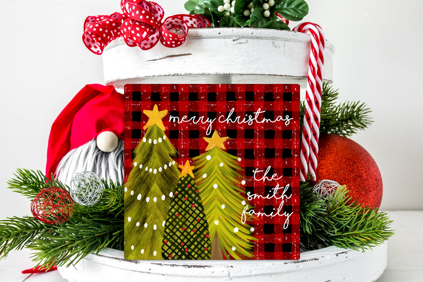Red Buffalo Plaid Christmas Trees Ornament