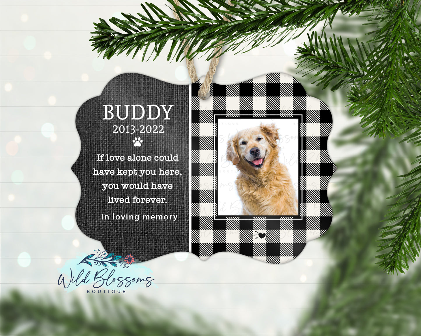 Buffalo Plaid Pet Memorial Photo Ornament