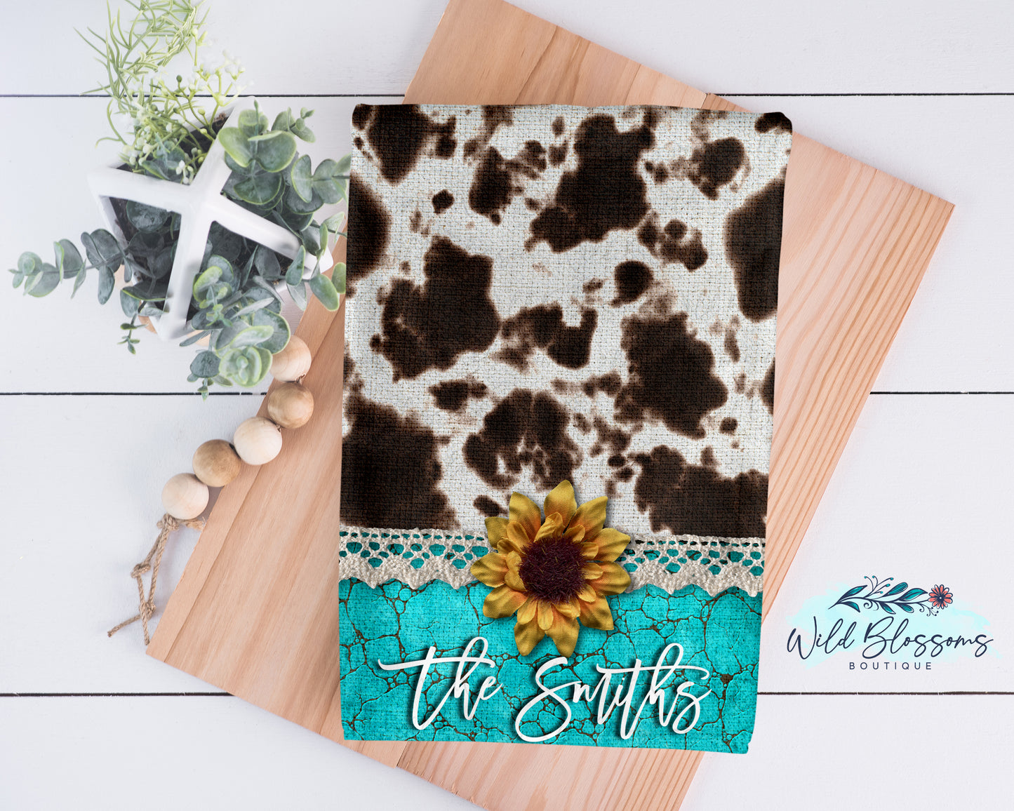 Boho Cow Print Personalized Kitchen Towel