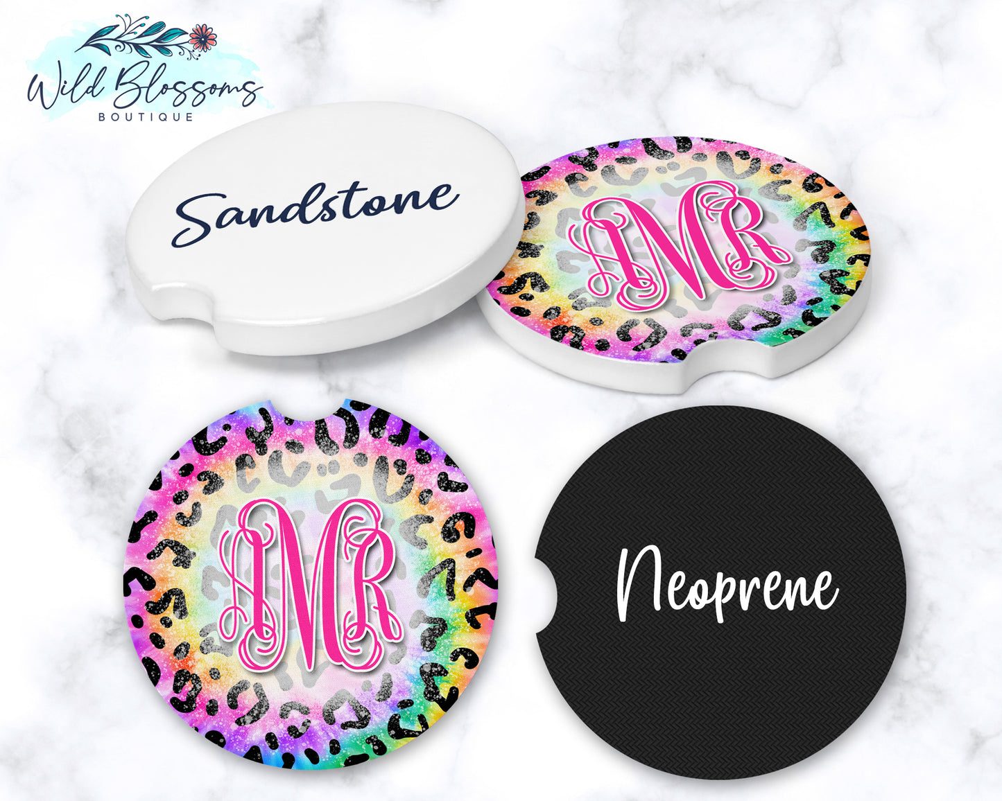Tie Dye Leopard Print Car Coasters