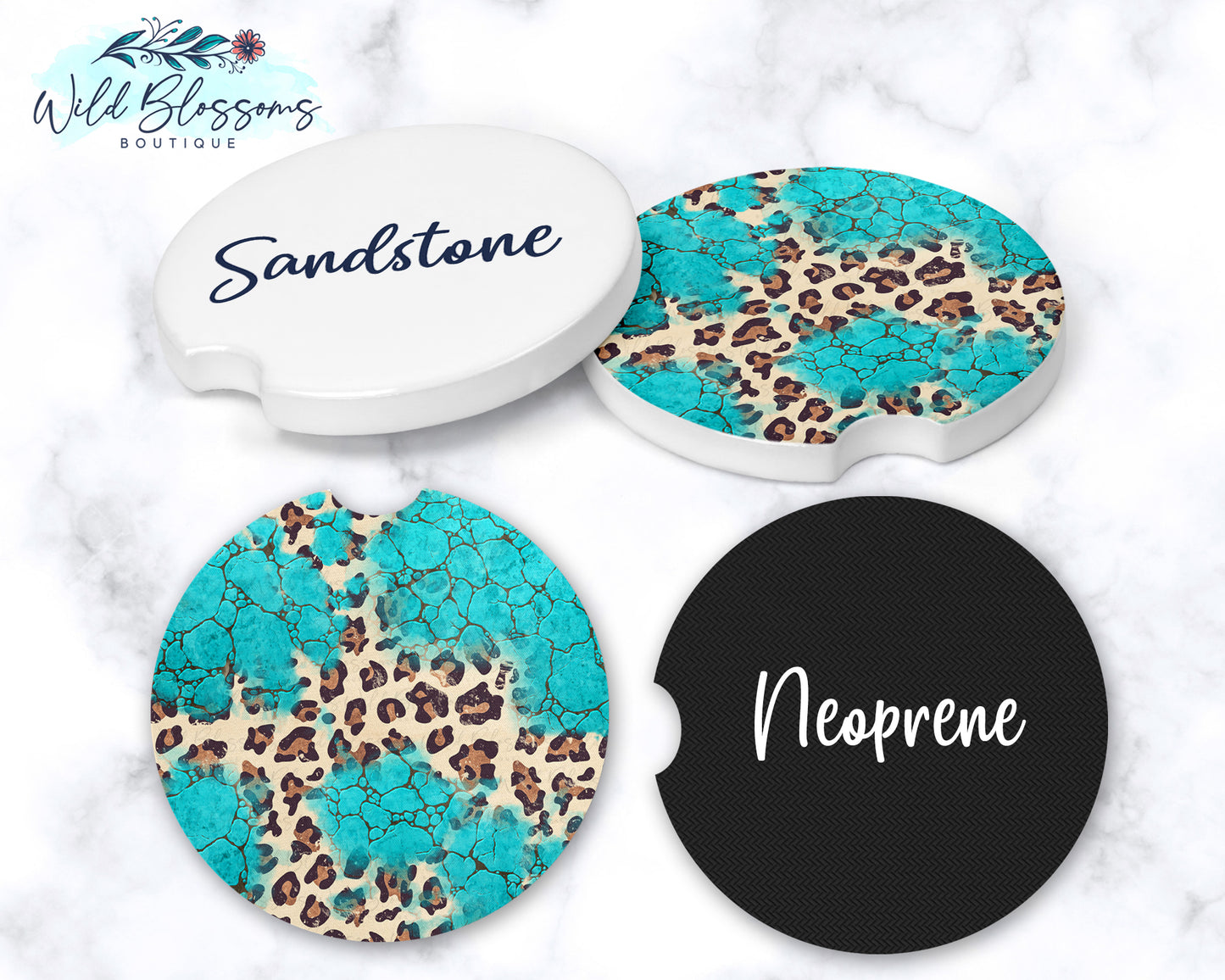 Turquoise Leopard Print Car Coasters