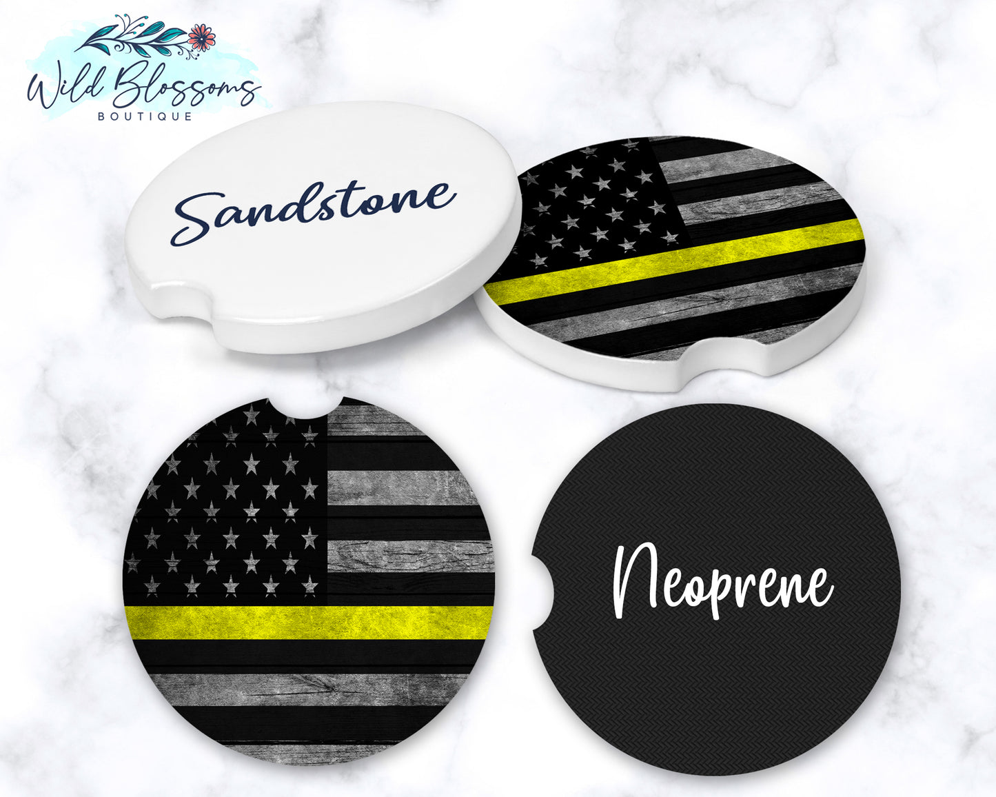Wooden American Flag Yellow Line Car Coasters
