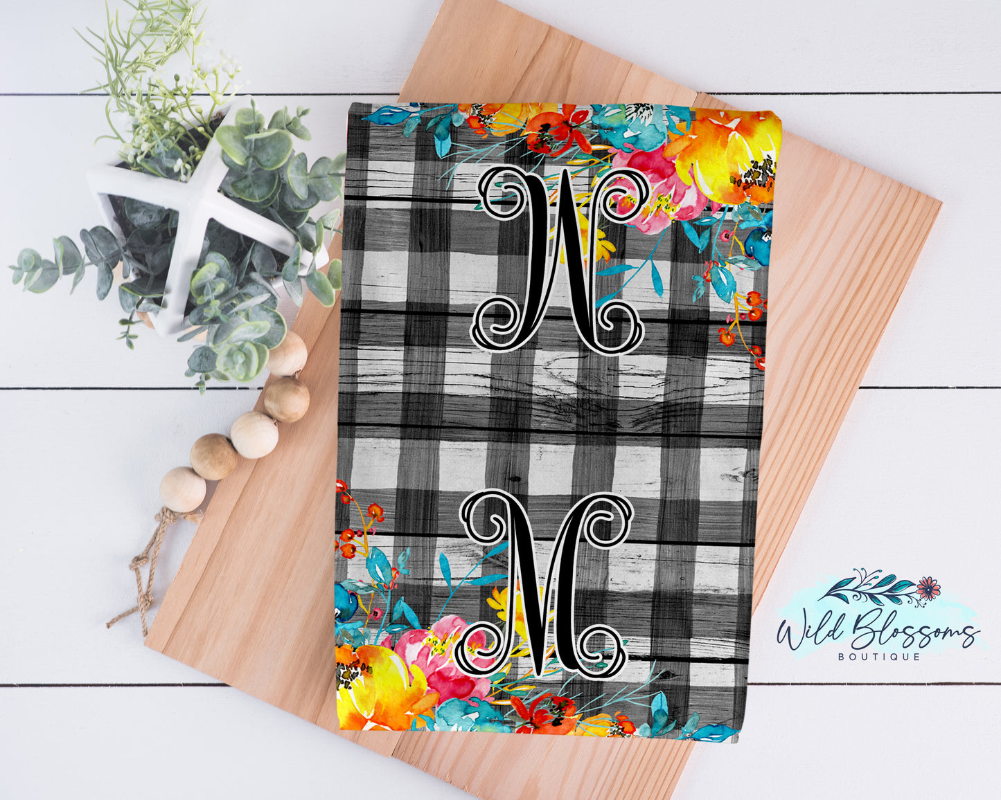 Buffalo Plaid Bright Floral Kitchen Towel