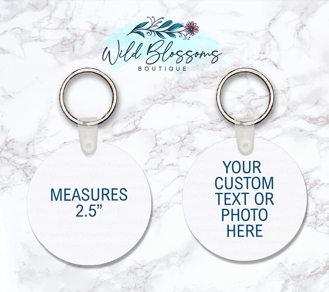 Wooden Grey And Red Floral Personalized Round or Square Keychain