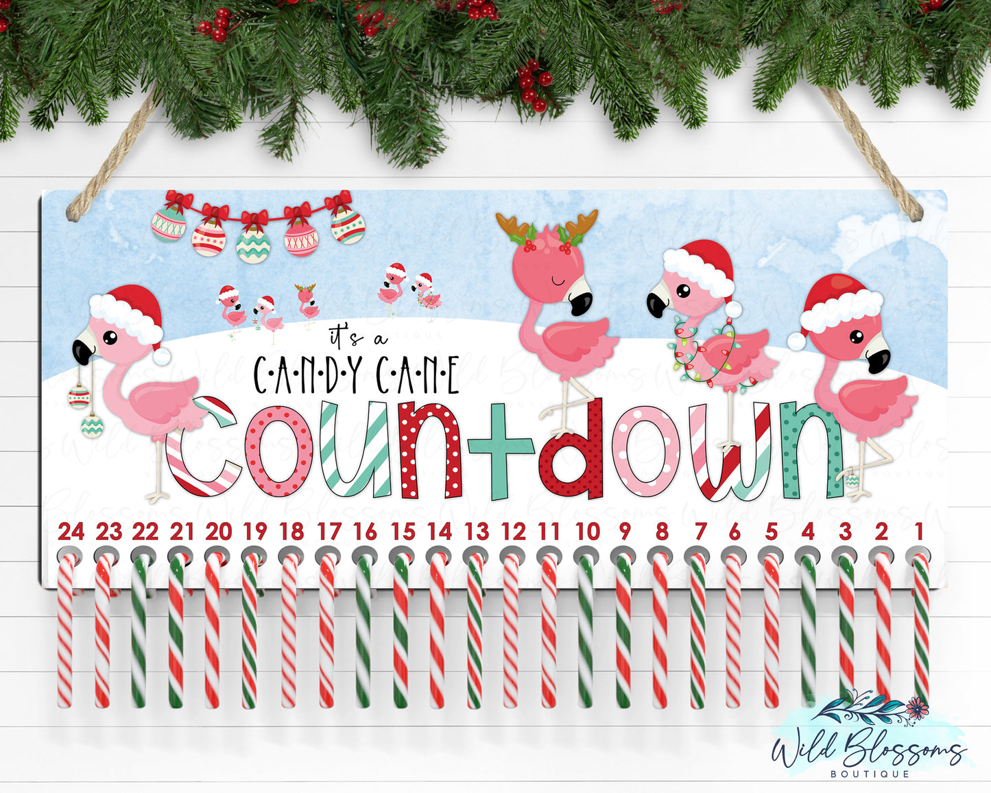 Flamingo Personalized Christmas Countdown Advent Door Hanger