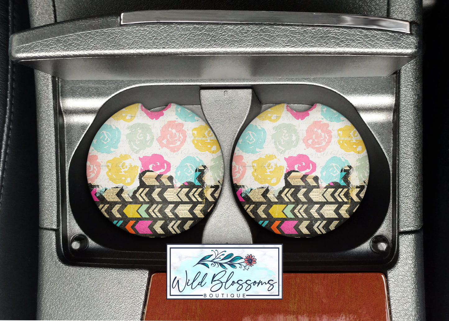 Boho Floral Personalized Car Coasters