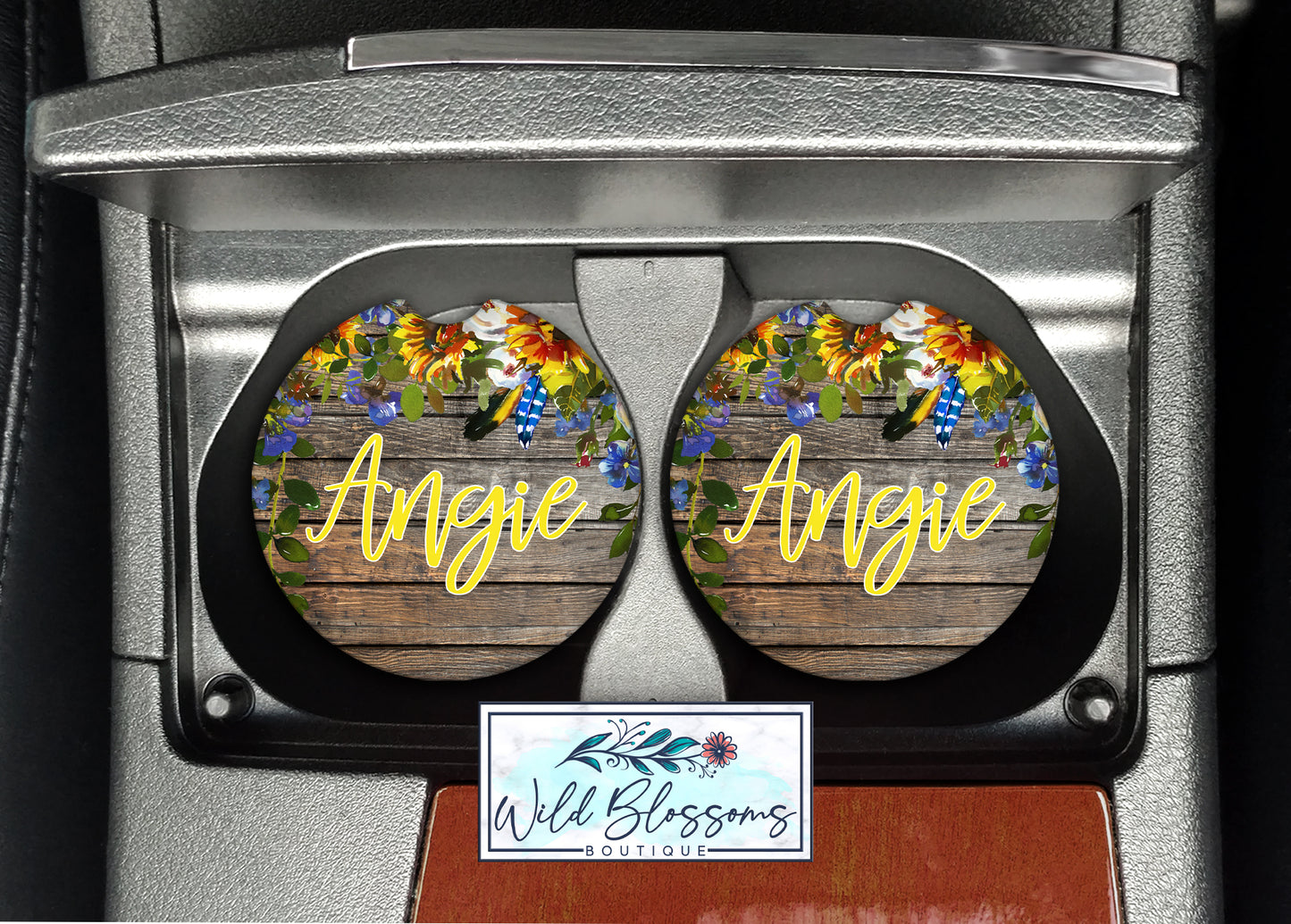 Wooden Sunflower Floral Personalized License Plate
