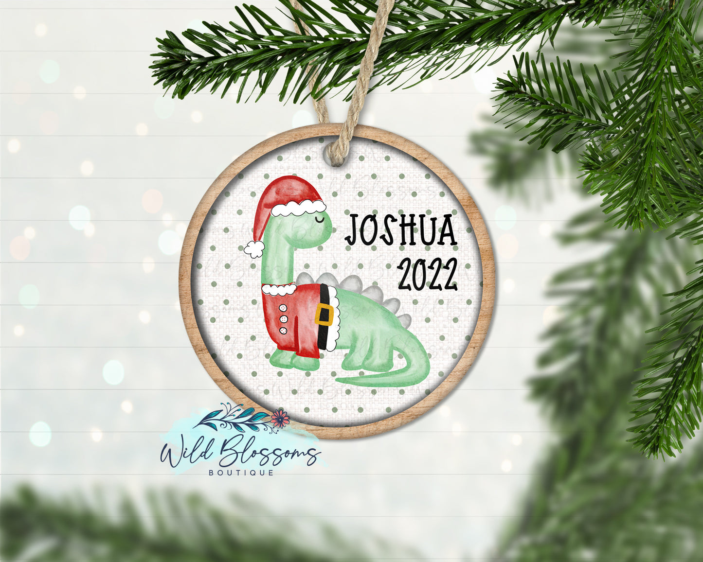 Boy or Girl Christmas Dinosaur Personalized Ornament