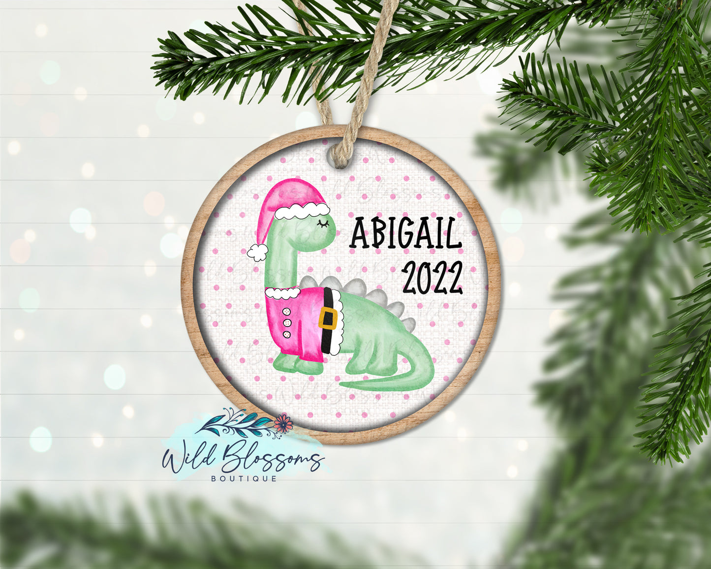 Boy or Girl Christmas Dinosaur Personalized Ornament