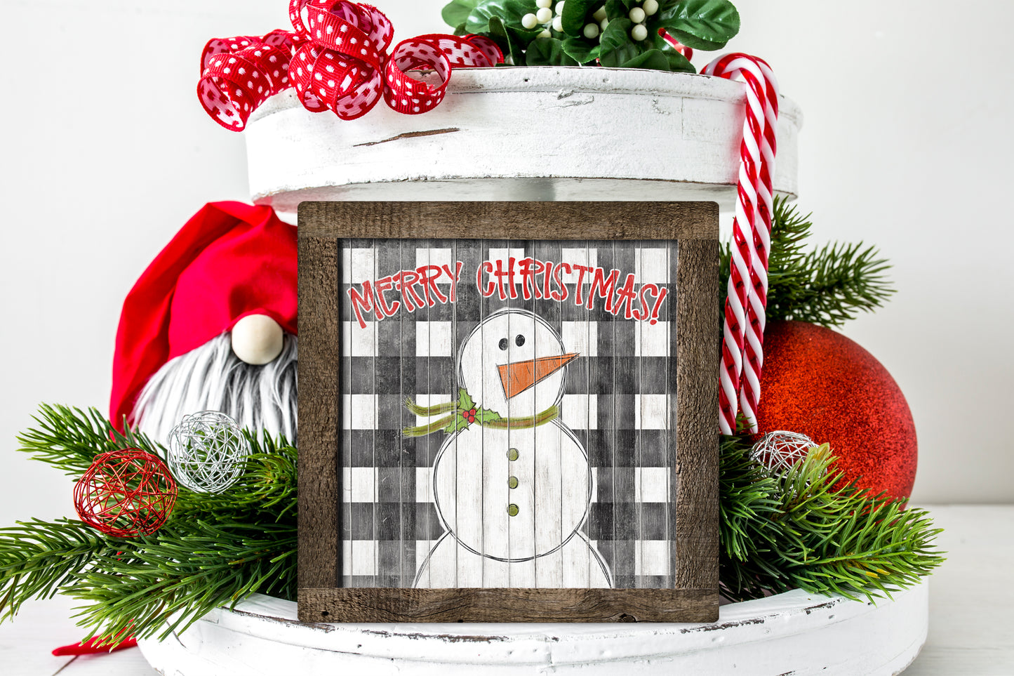 Wooden Painted Snowman Merry Christmas Personalized Square Ornament