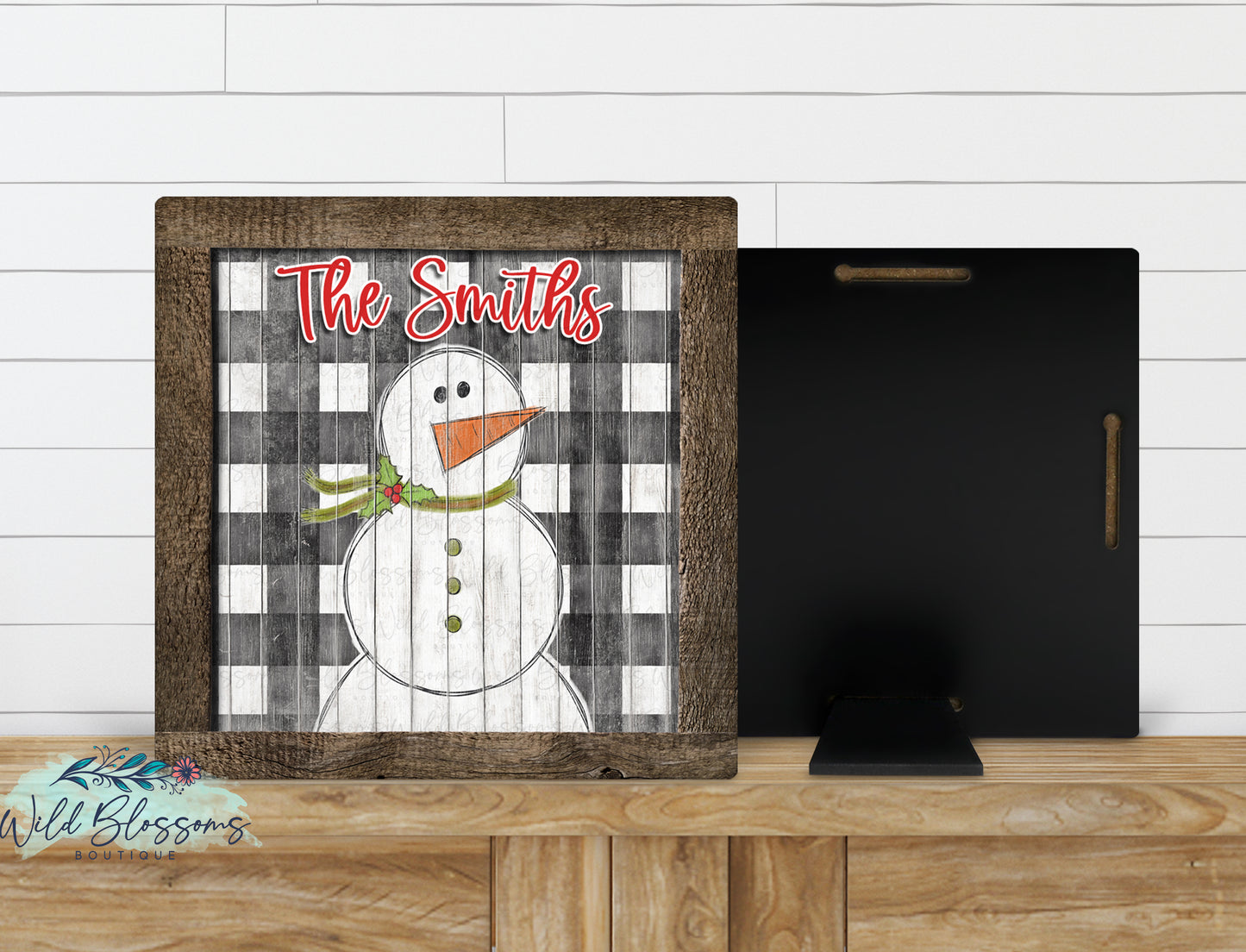 Wooden Painted Snowman Merry Christmas Sign