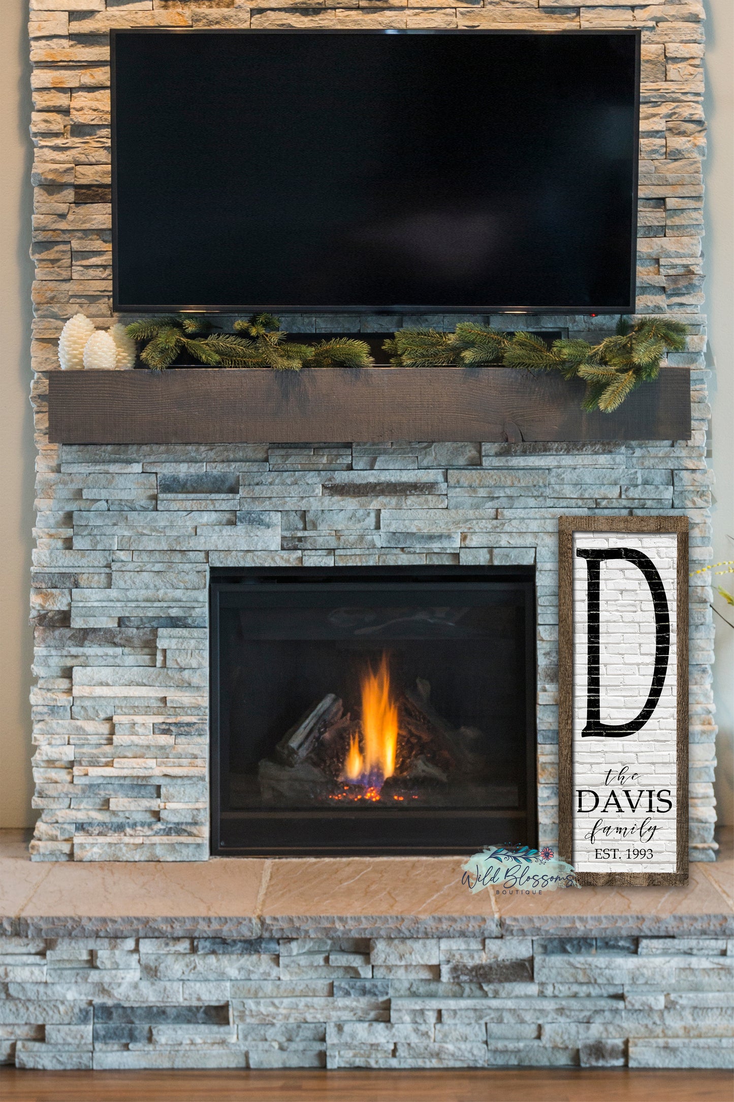 Rustic White Brick Family Name Sign