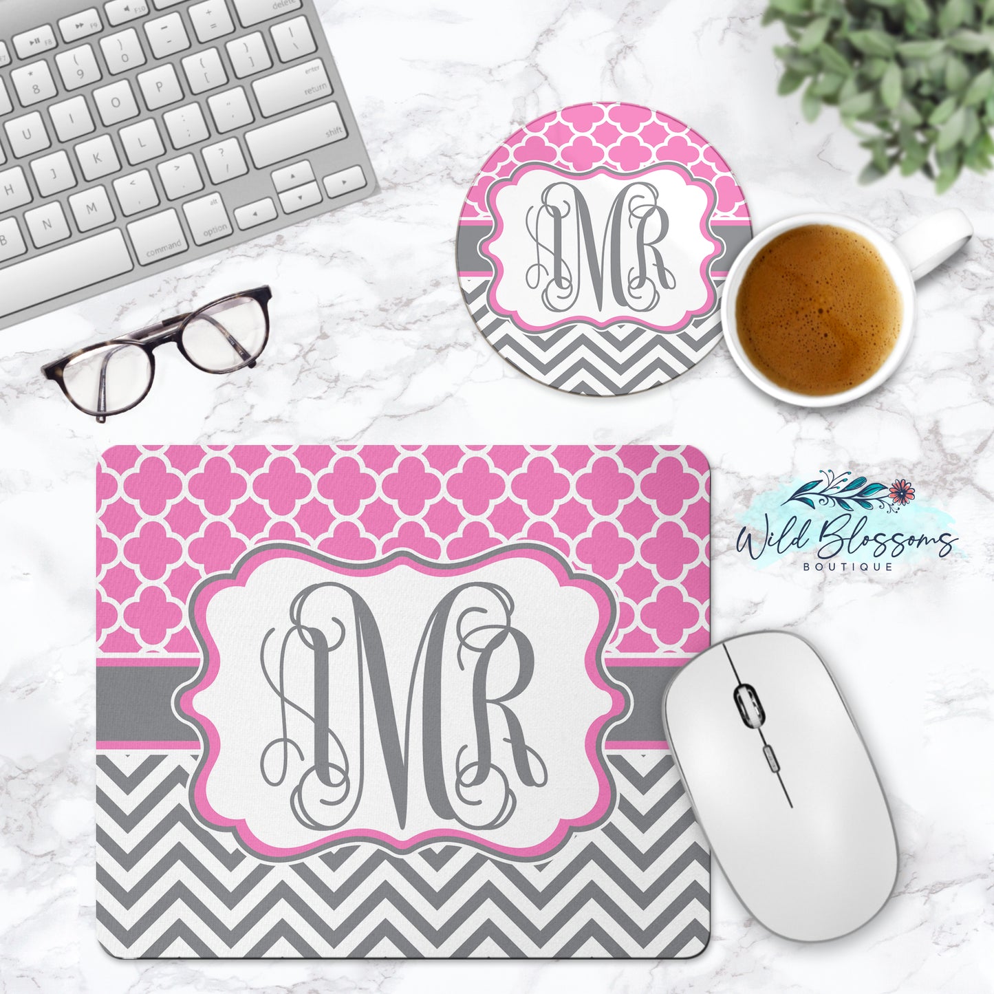 Pink And Grey Monogram Phone Stand