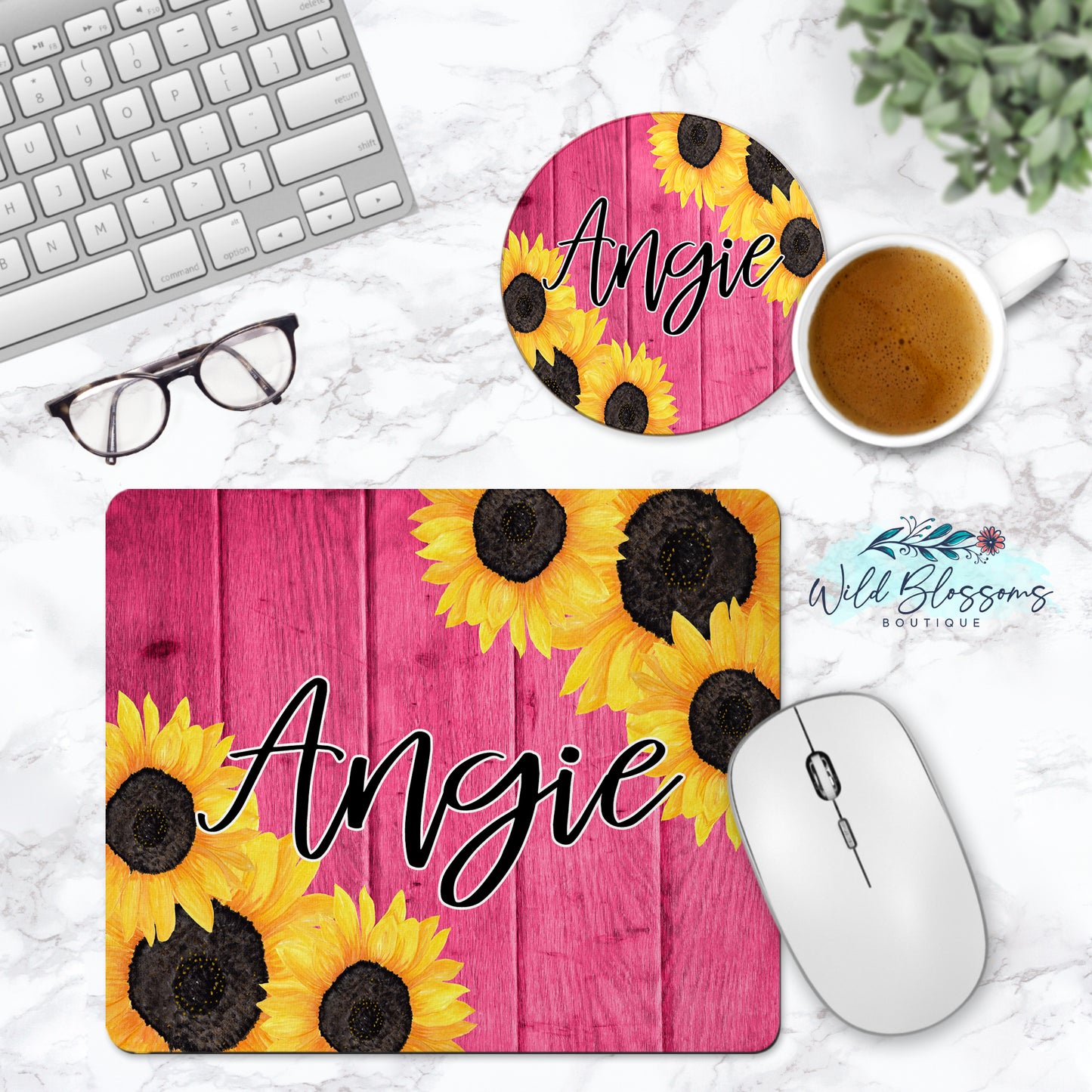 Pink Wooden Sunflower Phone Stand
