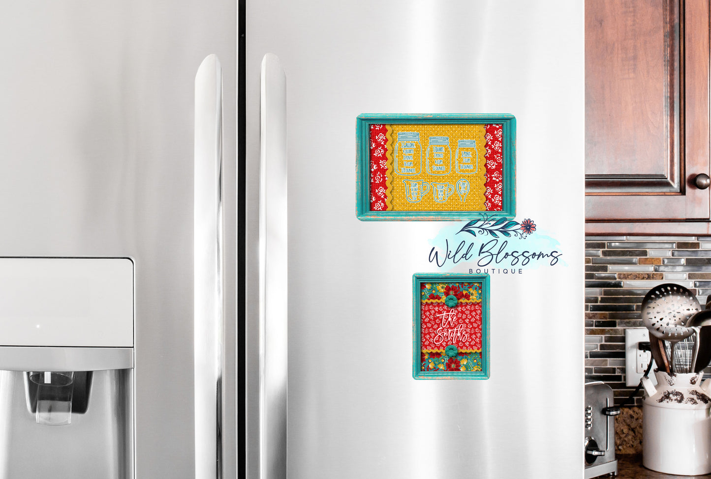 Red And Teal Floral Farmhouse Glass Cutting Board