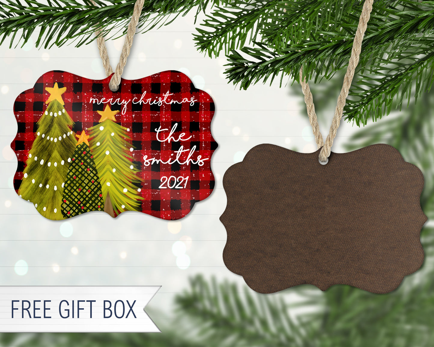 Red Buffalo Plaid Christmas Trees Square Door Hanger