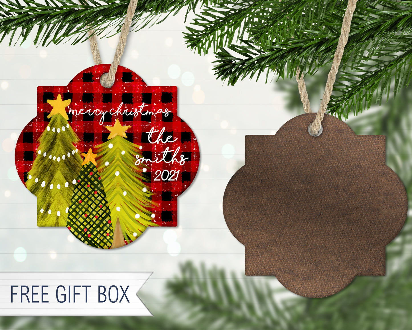Red Buffalo Plaid Christmas Trees Square Door Hanger