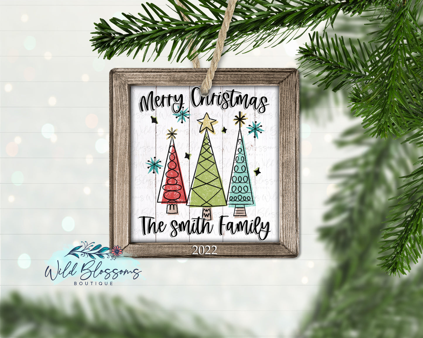 Merry Christmas Retro Christmas Tree Ornament