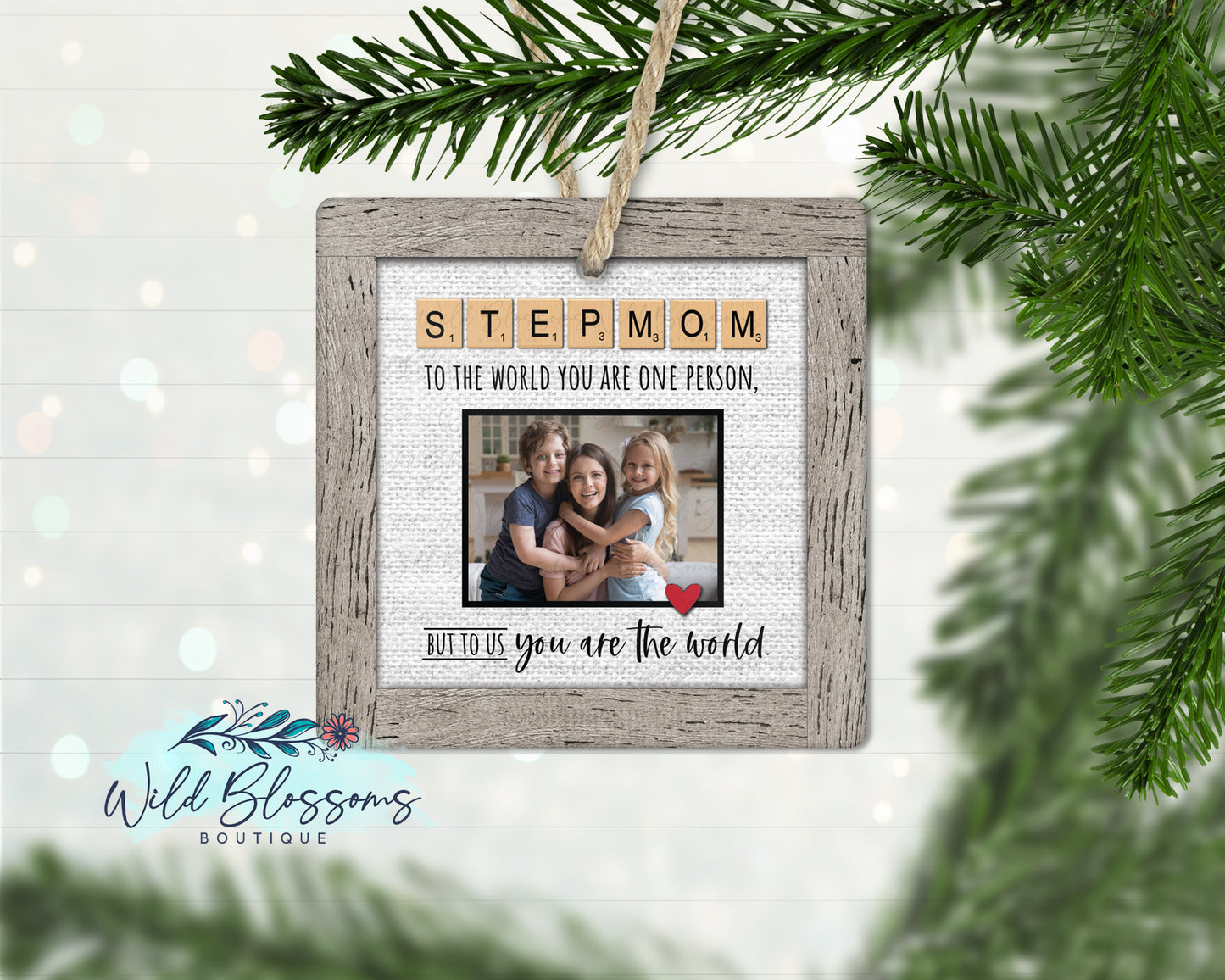 Stepmom | Bonus Mom Scrabble Tile Photo Ornament
