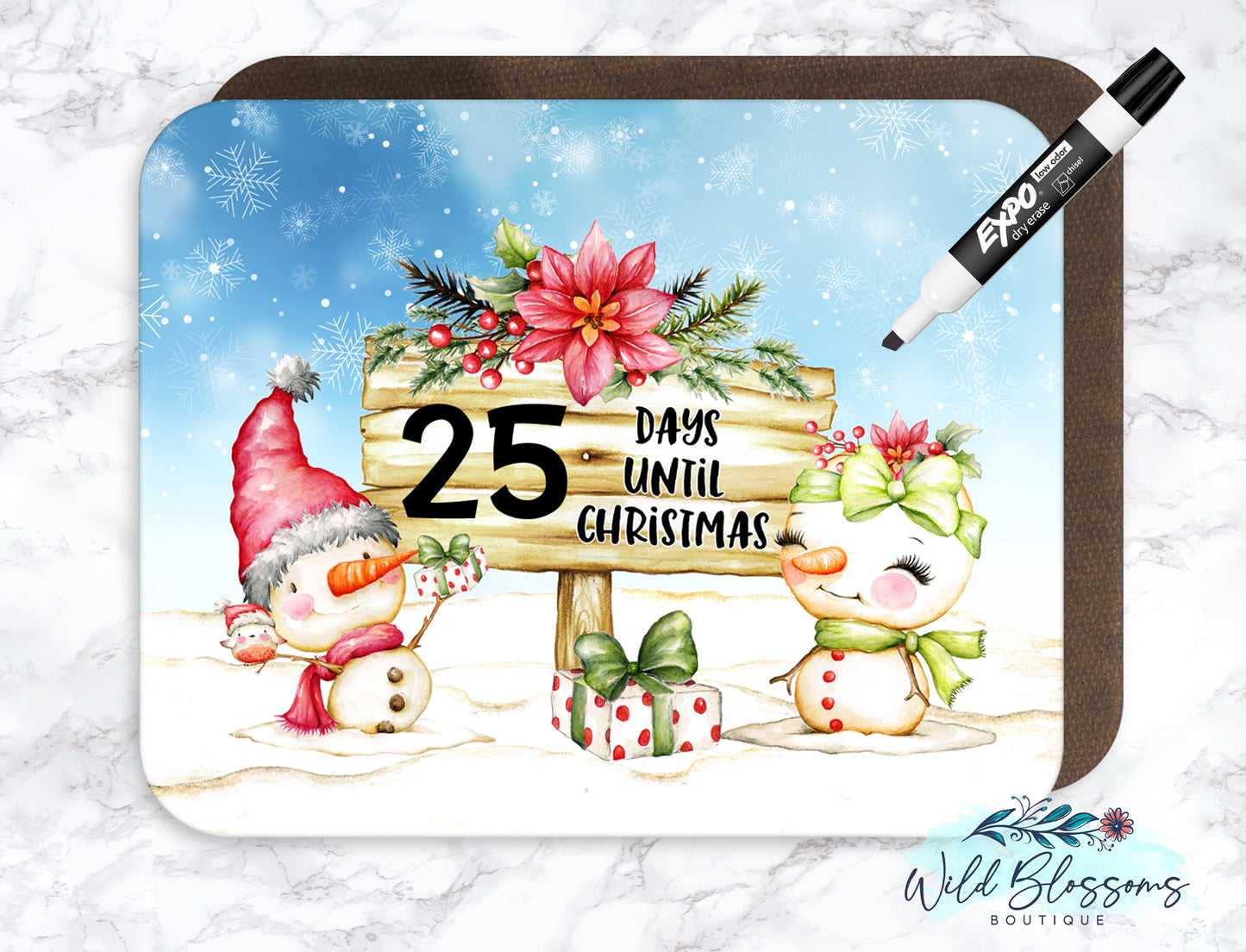 Snowman Days Until Christmas Dry Erase Board