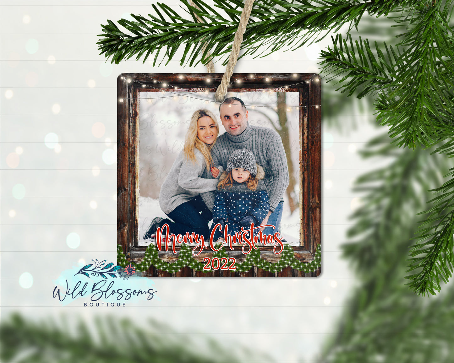 Wooden Rustic Frame Personalized Photo Ornament