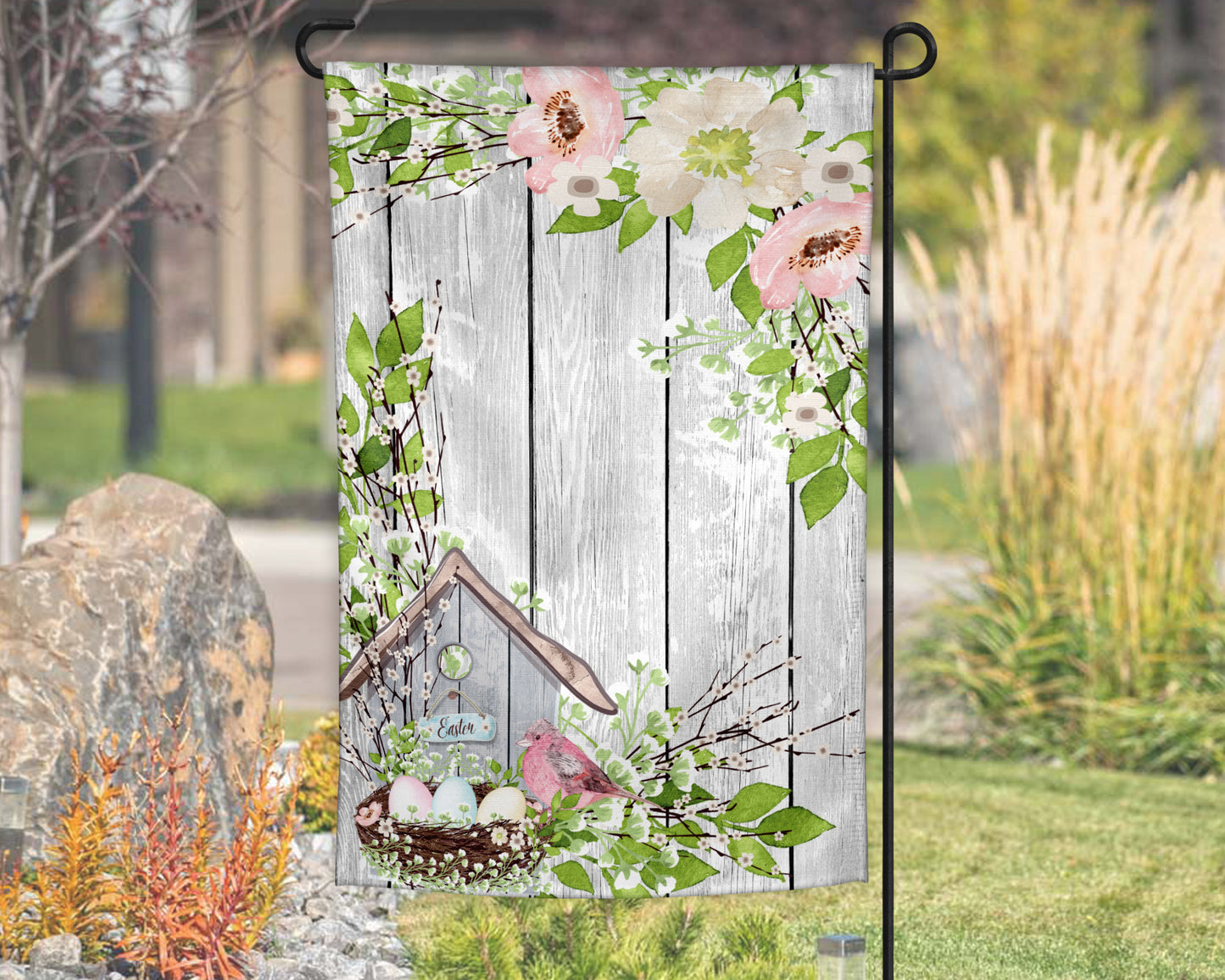 Spring Floral Bird House Garden Flag