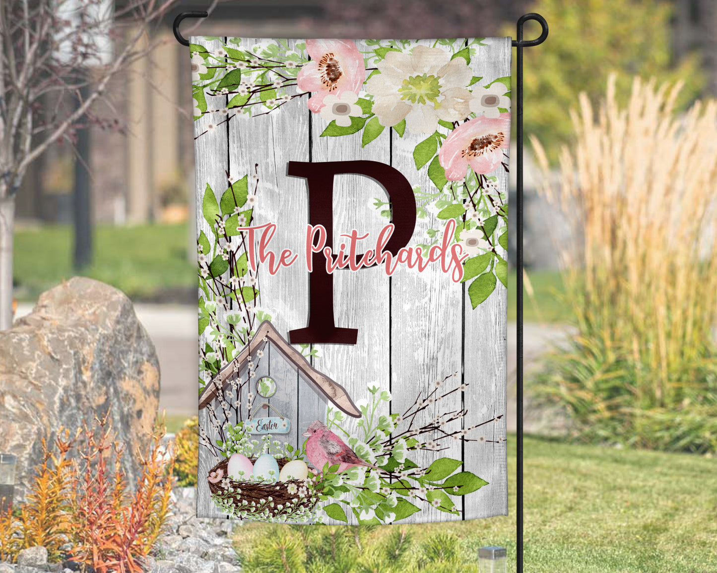 Spring Floral Bird House Garden Flag