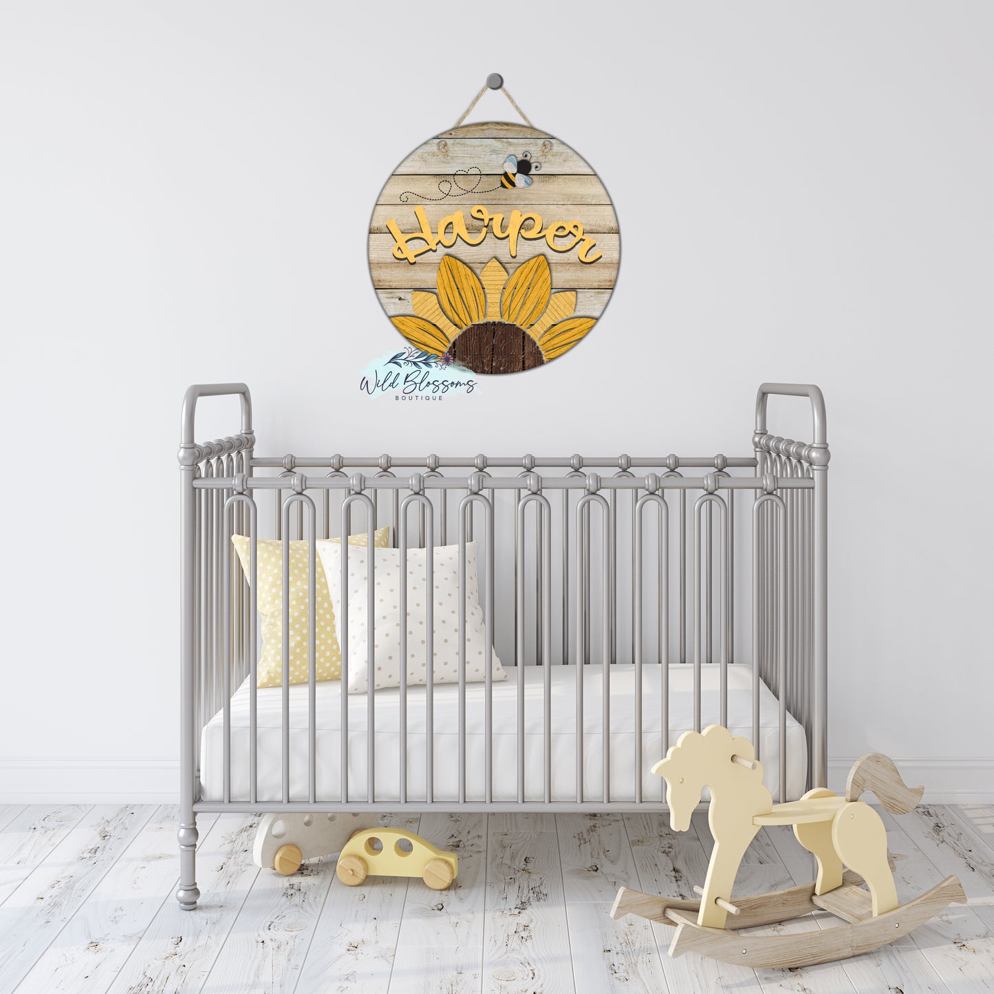 Wooden Sunflower With Bee Personalized Round Door Hanger