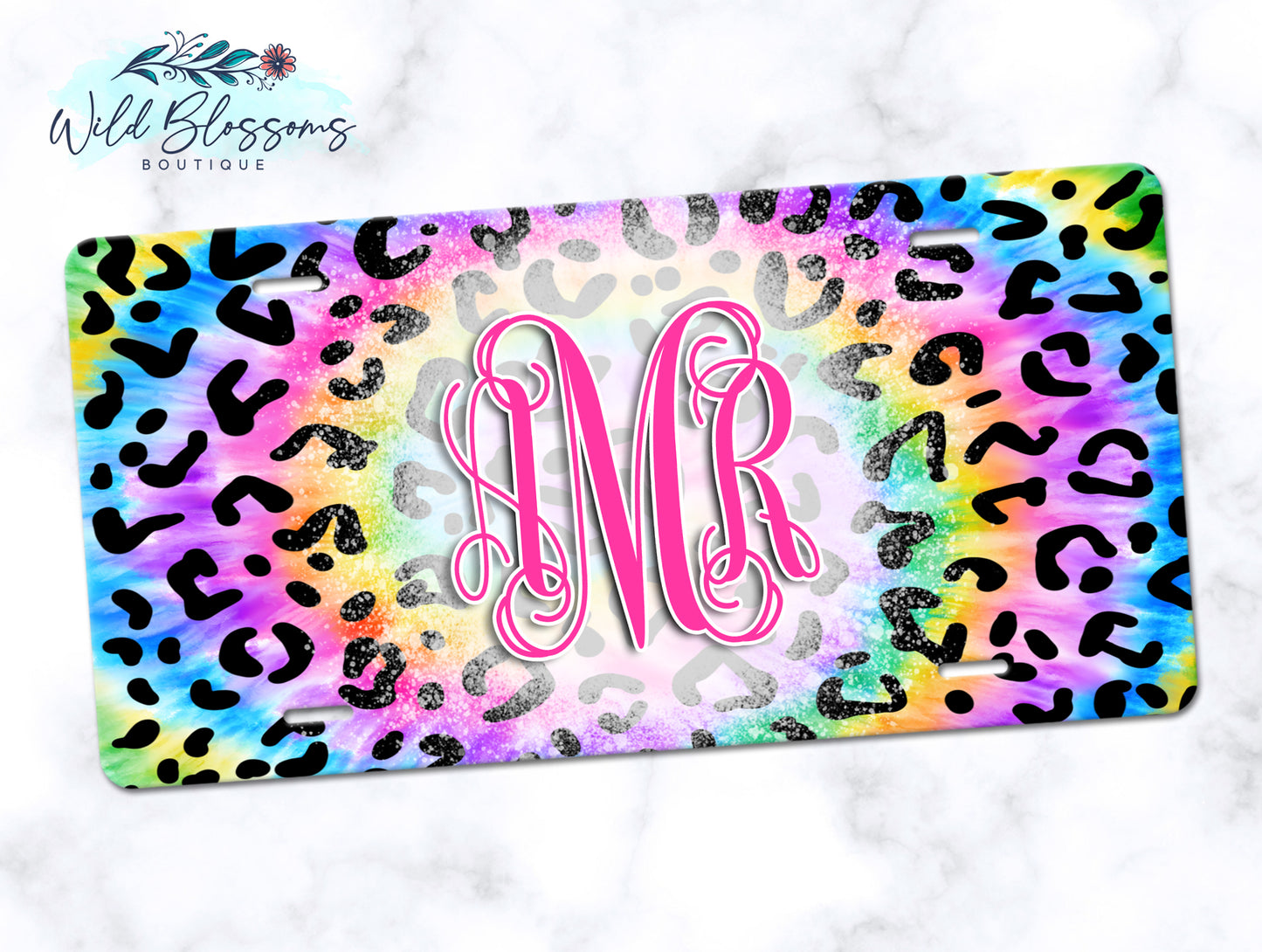 Tie Dye Leopard Print License Plate
