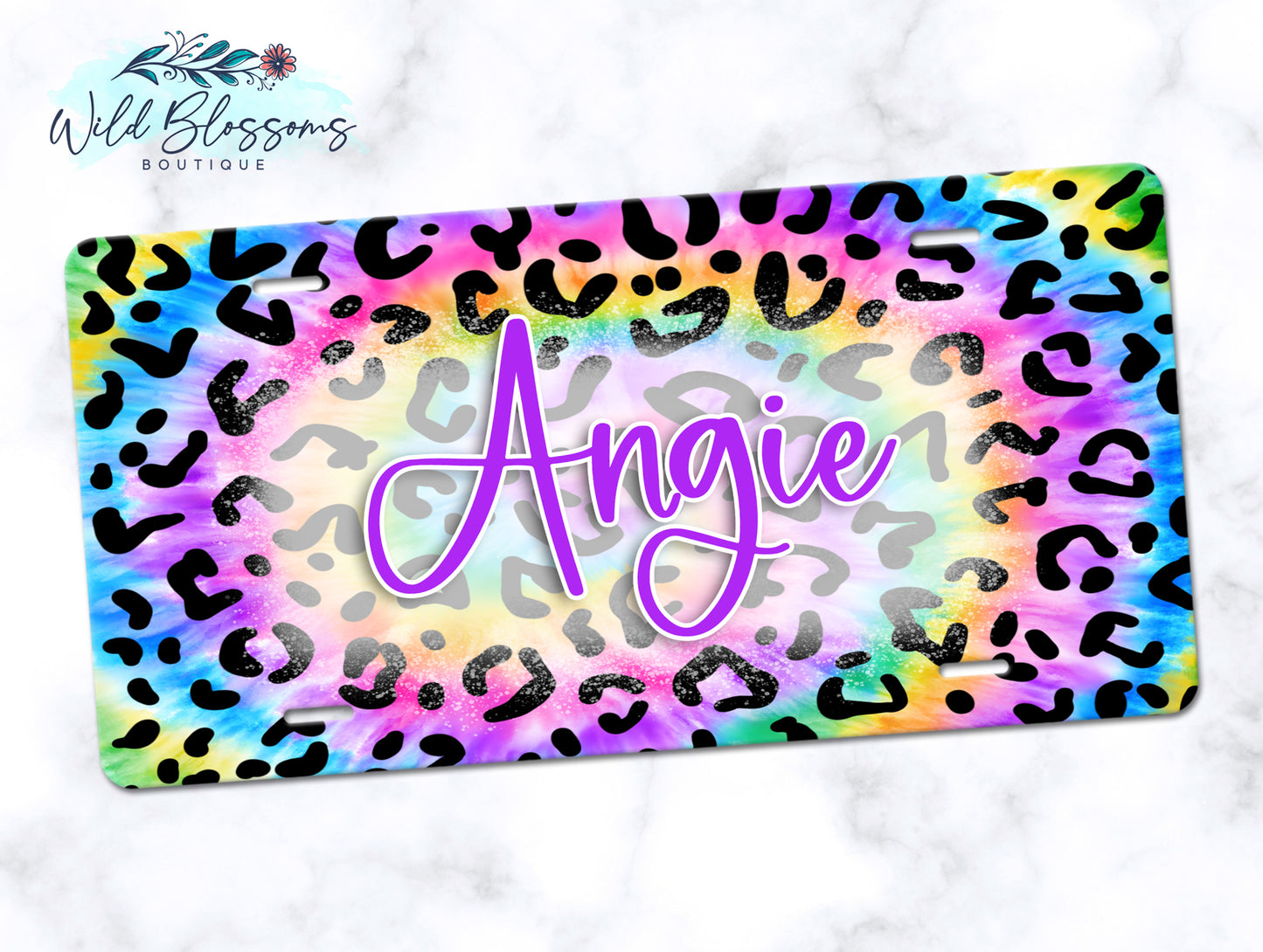 Tie Dye Leopard Print License Plate