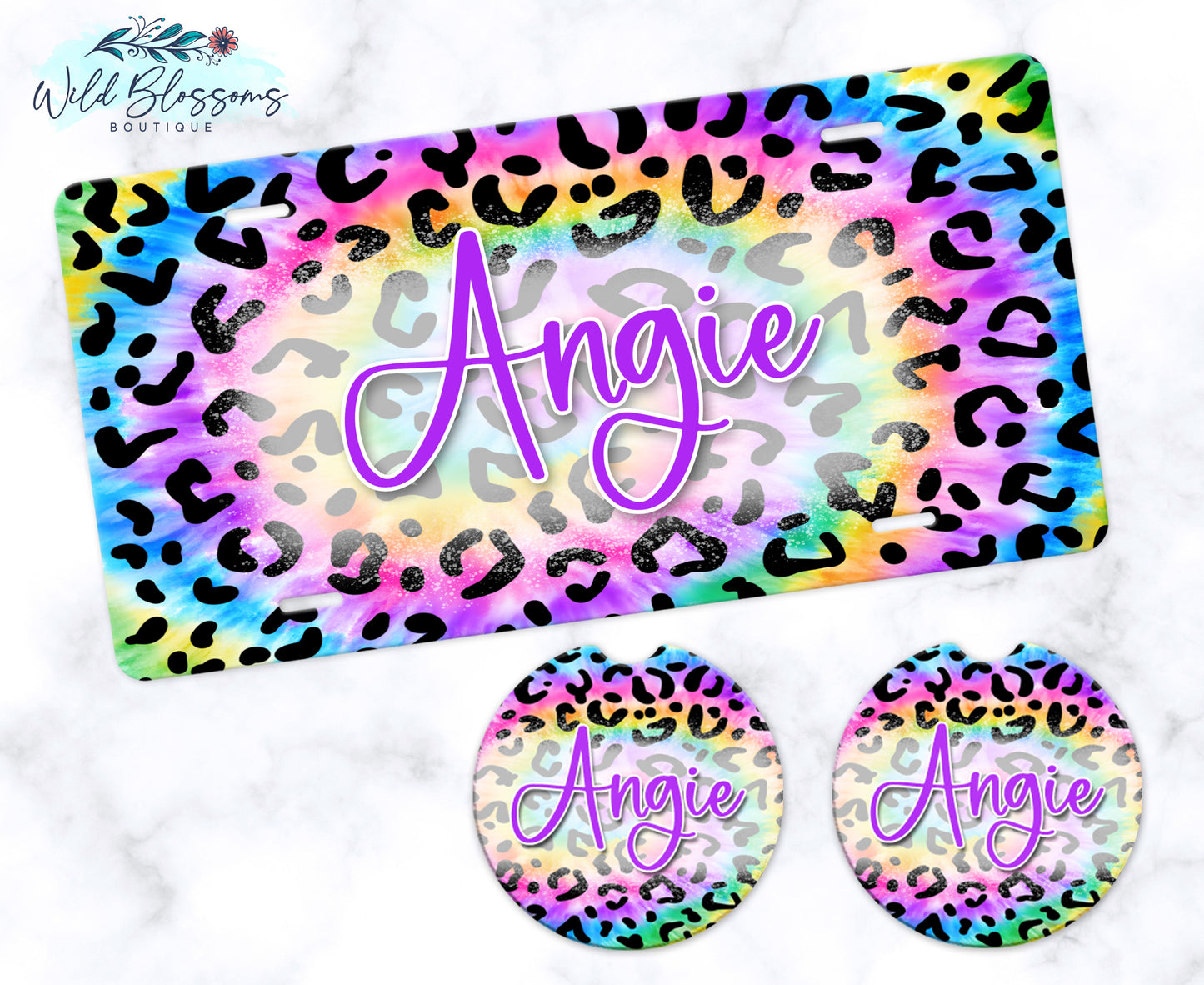 Tie Dye Leopard Print License Plate