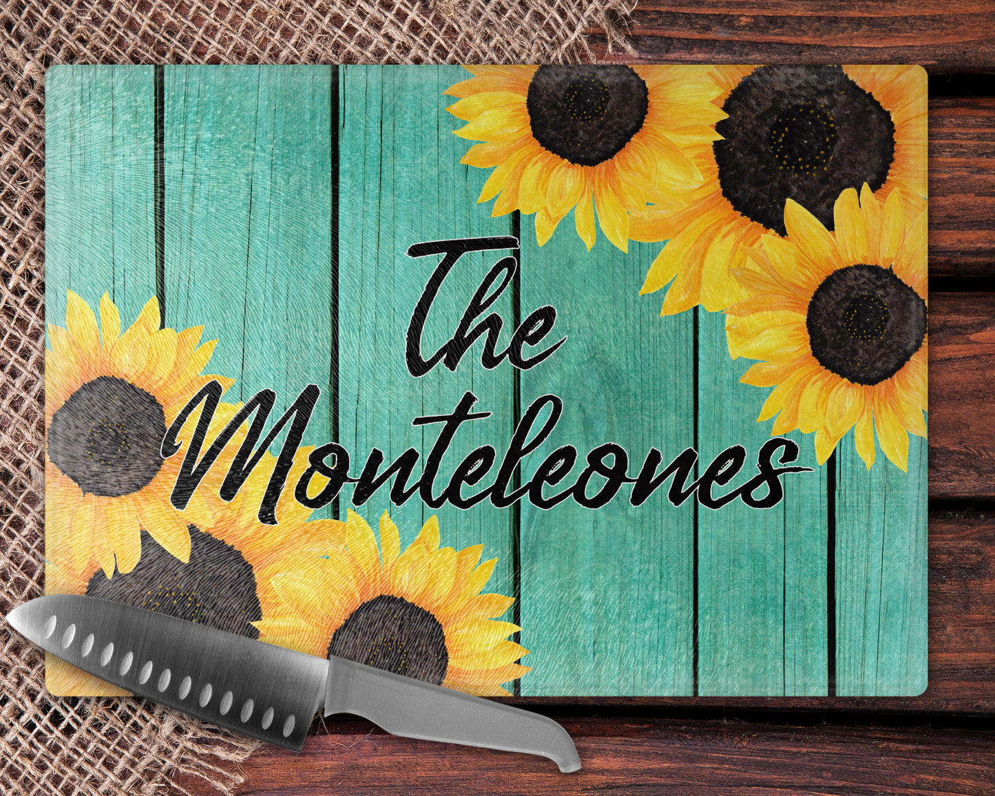 Teal Wooden Sunflower Kitchen Towel