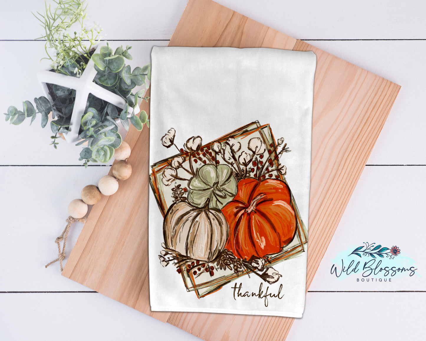 Thankful Pumpkin And Cotton Kitchen Towel