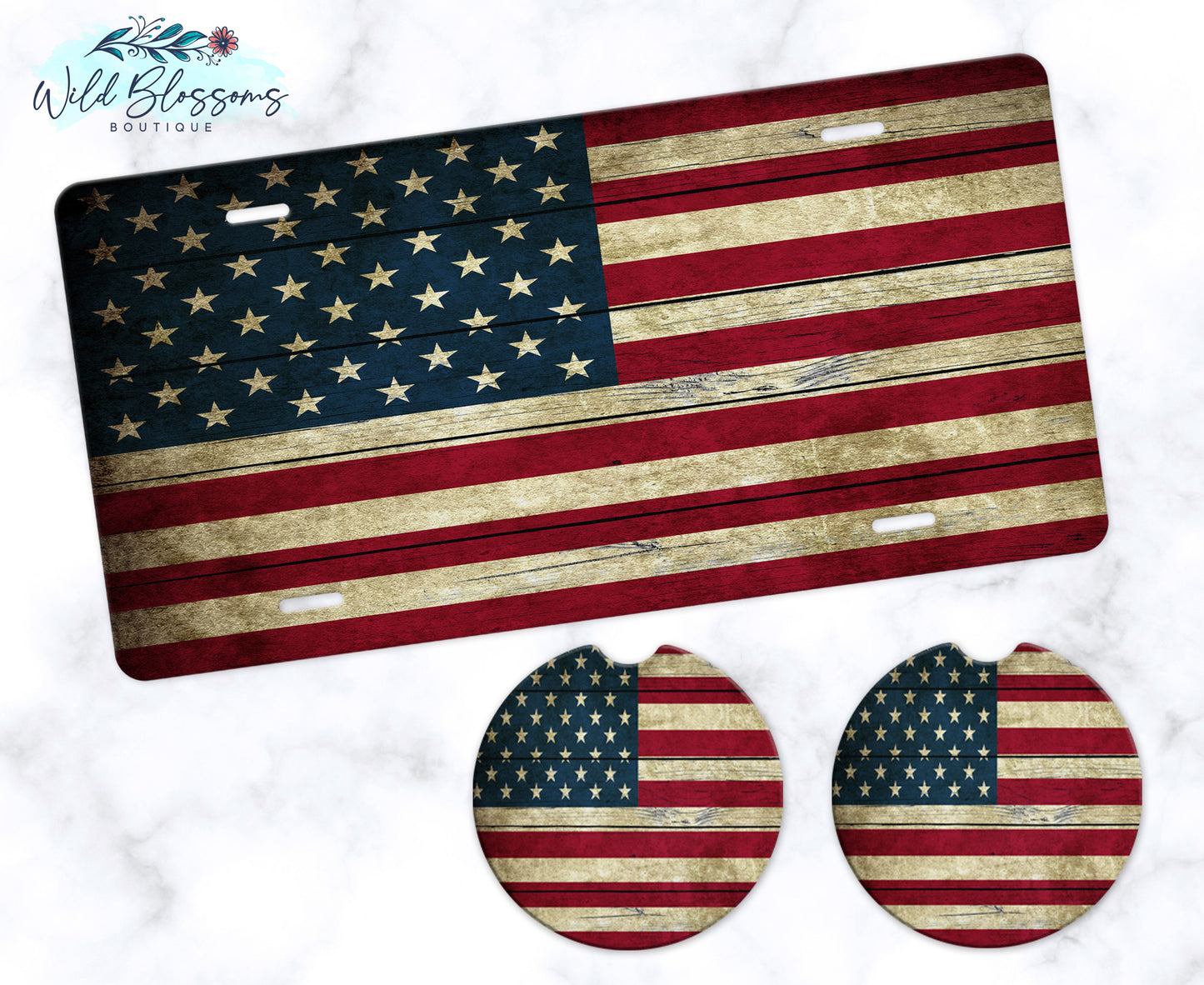 Wooden American Flag Car Coasters
