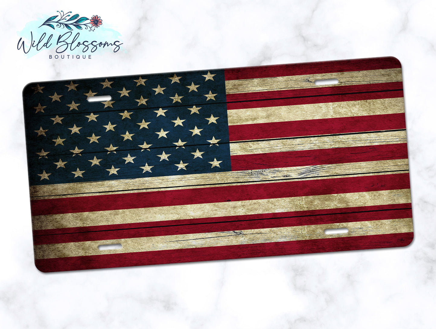 Wooden American Flag License Plate