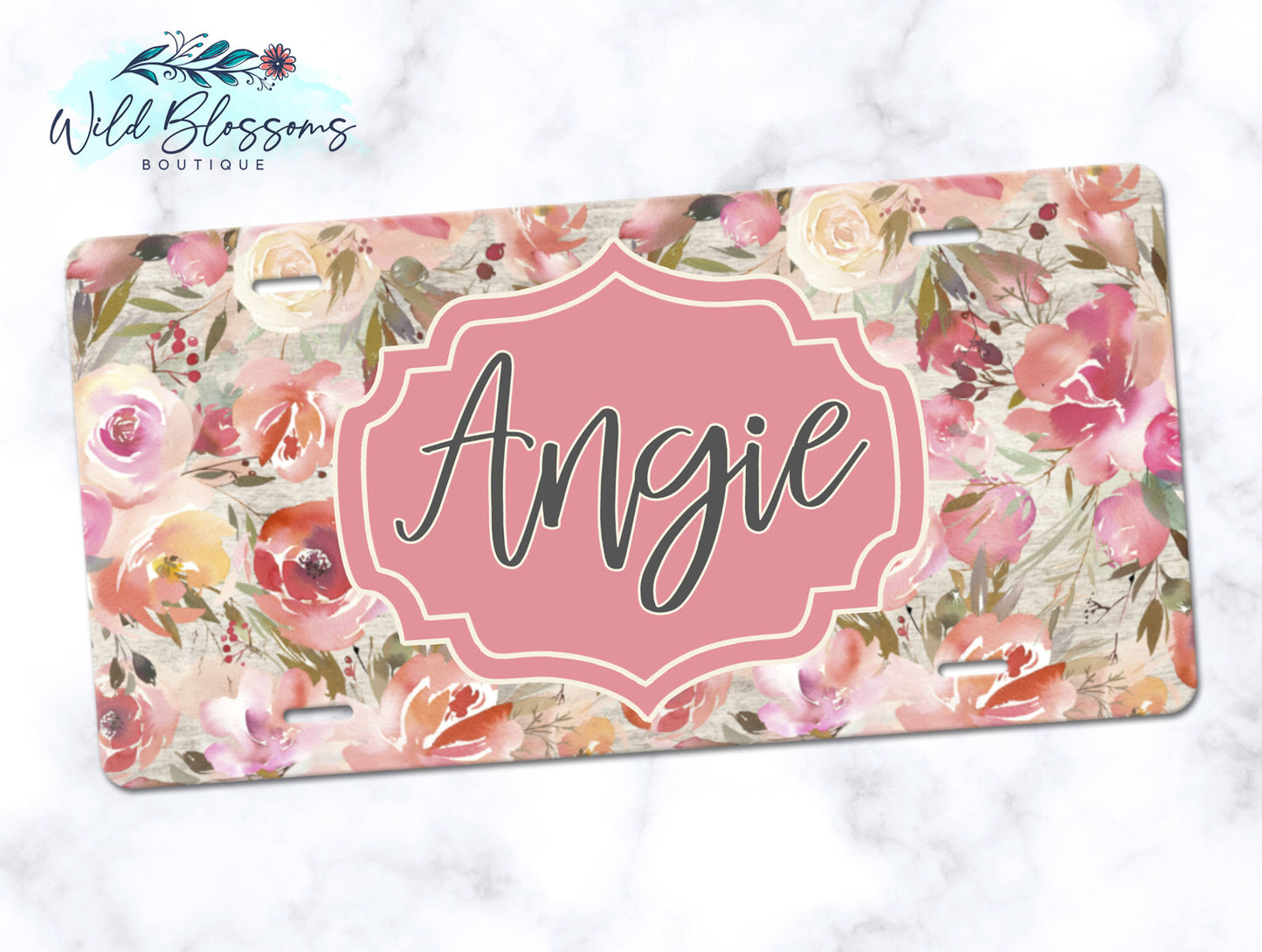 Wooden Blush Floral License Plate