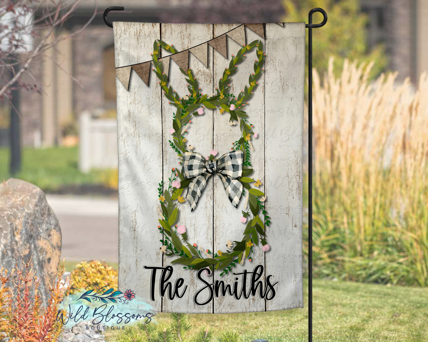 Wooden Floral Easter Bunny Garden Flag