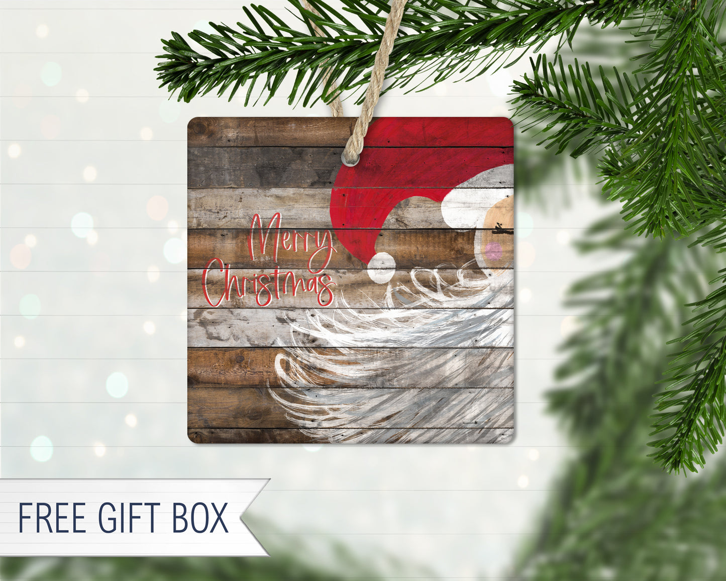 Merry Christmas Wooden Painted Santa Personalized Square Door Hanger