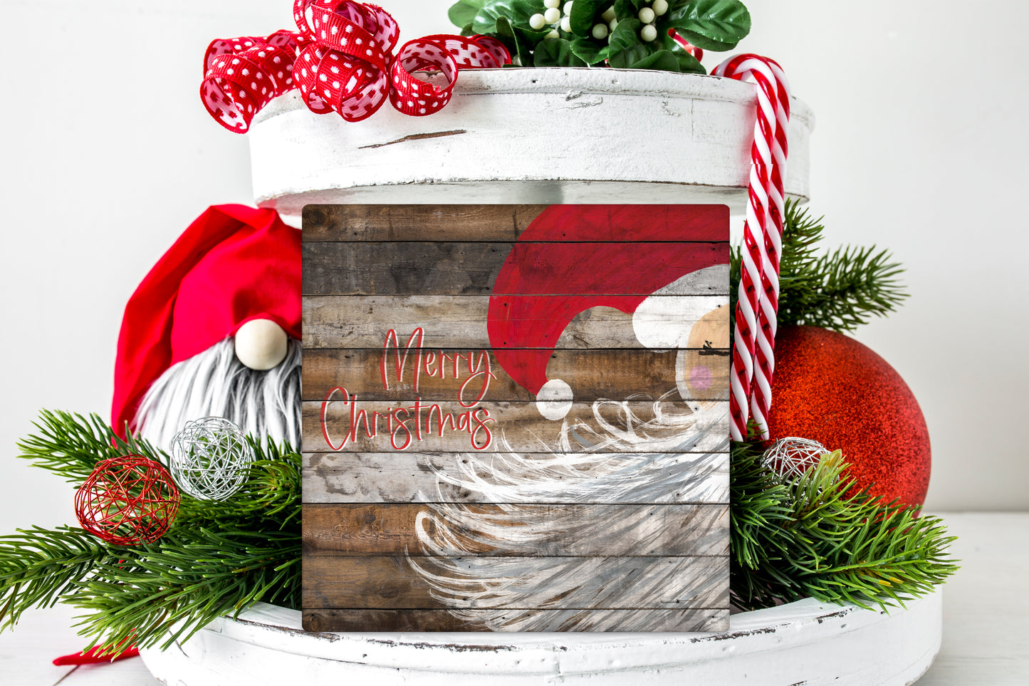 Merry Christmas Wooden Painted Santa Personalized Sign