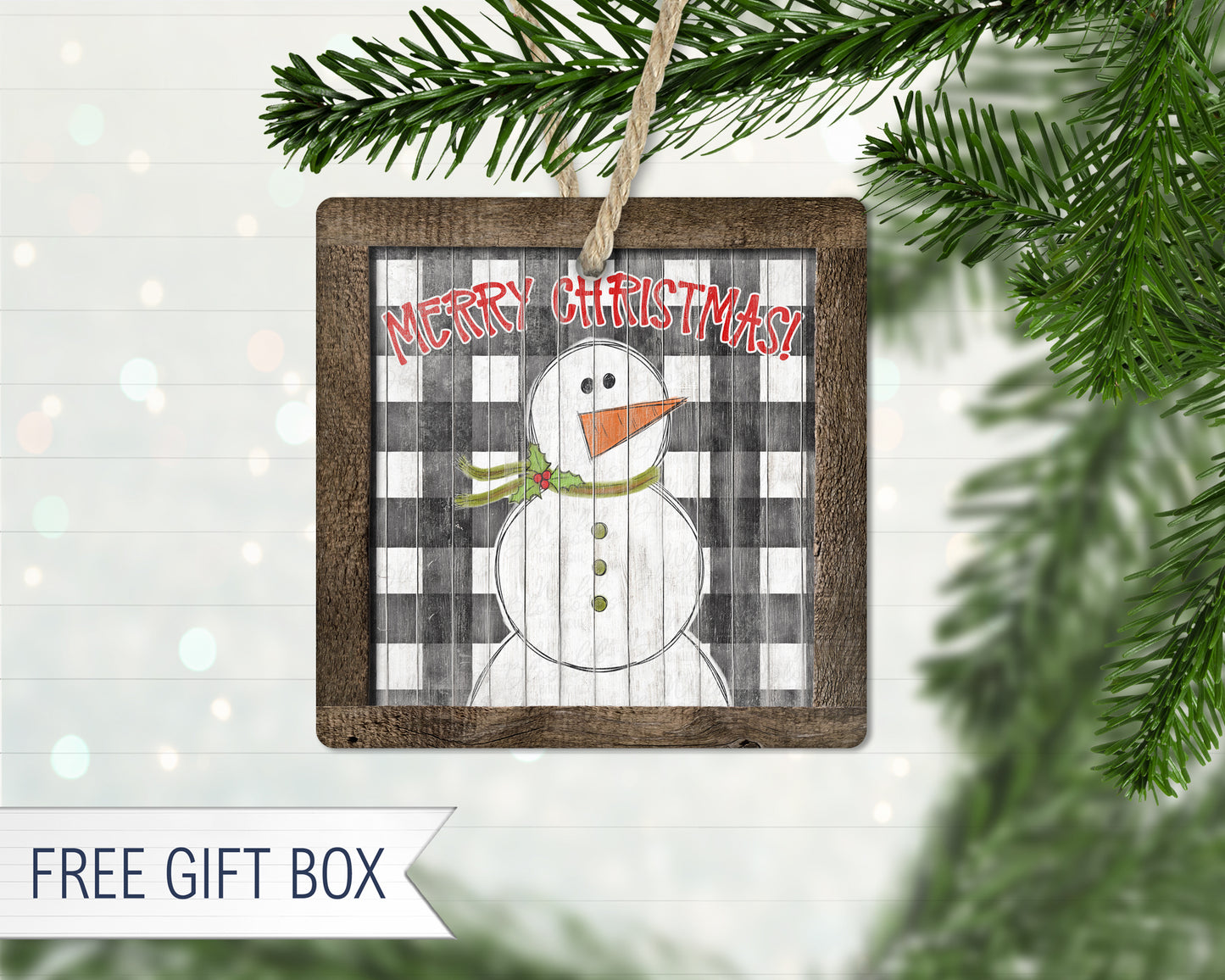 Wooden Painted Snowman Merry Christmas Personalized Square Door Hanger