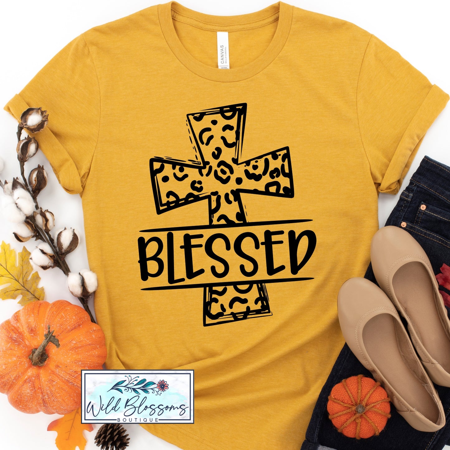 Blessed Leopard Cross Graphic Tee