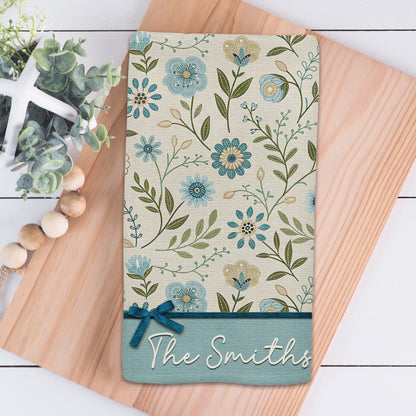 Soft Blue Wildflower Personalized Kitchen Towel